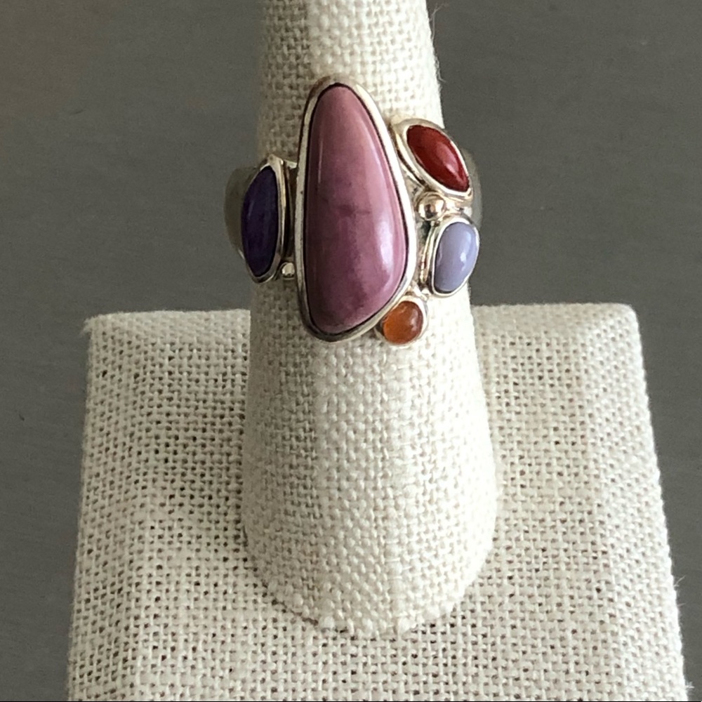 925 Silver and Multicolor Stone Ring